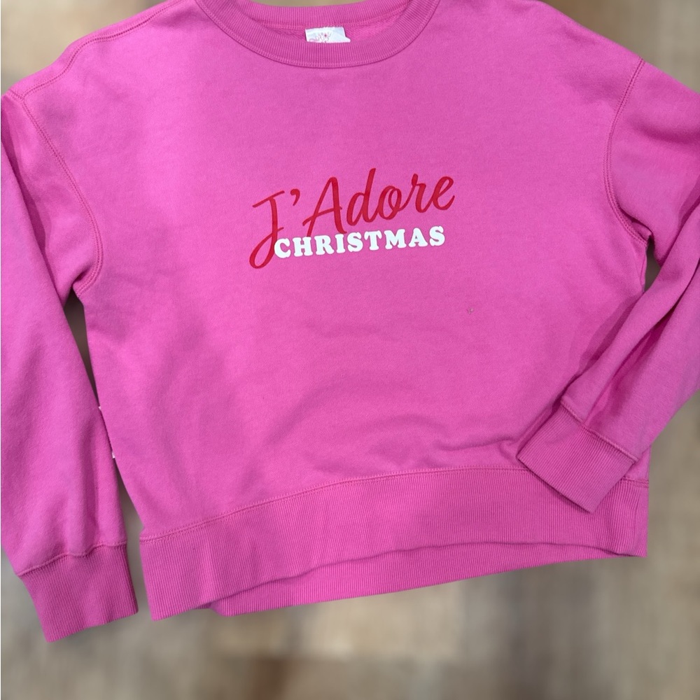 Wondershop J'Adore Christmas Graphic Sweatshirt Womens Small French Terry Pink